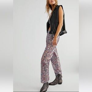 NWT Free People Dance Again Sequin Straight Leg Pants in Confetti Combo Large